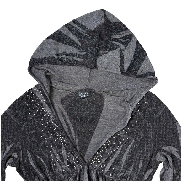 Vintage Y2K Hooded Graphic Tunic Top Whimsigoth Goth Fairy Grunge Emo Black L - Picture 3 of 7